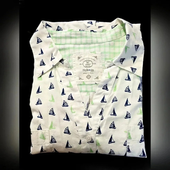 Style & Co, Size Petite XL, White Button-Down Graphic Longsleeve - Picture 14 of 15